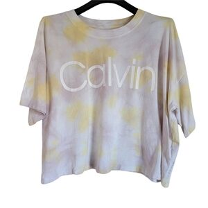 Calvin Klein Yellow Purple Peri Tie Dye Oversized Short Sleeved Athleisure Tee